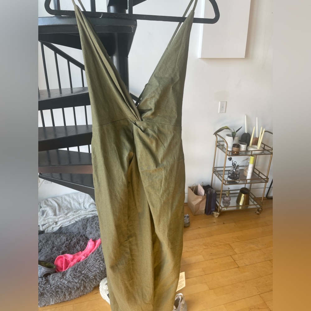 ASOS green linen v neck dress